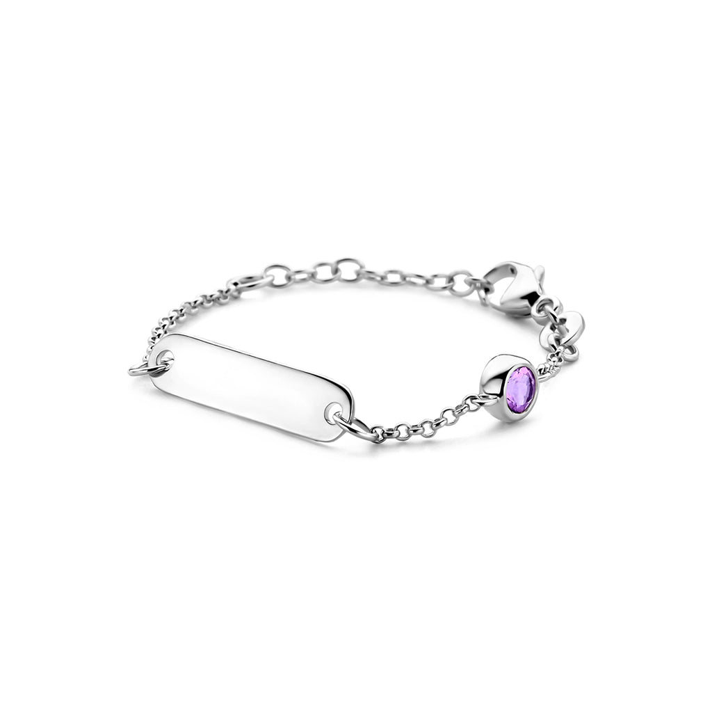 Graveerarmband plaat 5,0 mm met geboortesteen 9 + 2 cm zilver gerhodineerd