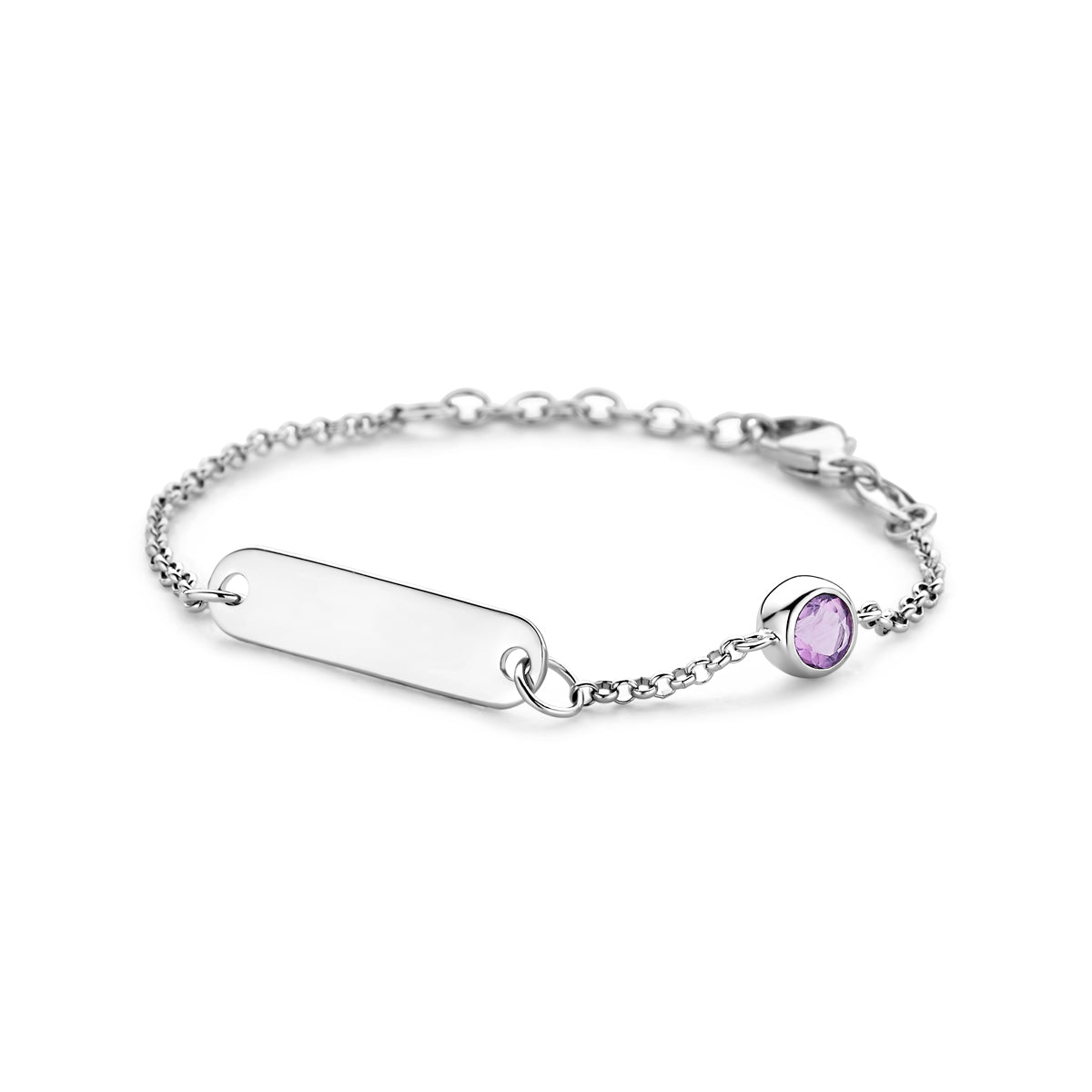 Graveerarmband plaat 5,0 mm met geboortesteen 11 + 2 cm zilver gerhodineerd
