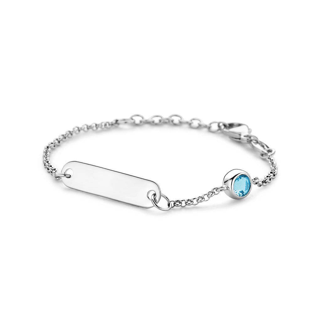 Graveerarmband plaat 5,0 mm met geboortesteen 11 + 2 cm zilver gerhodineerd