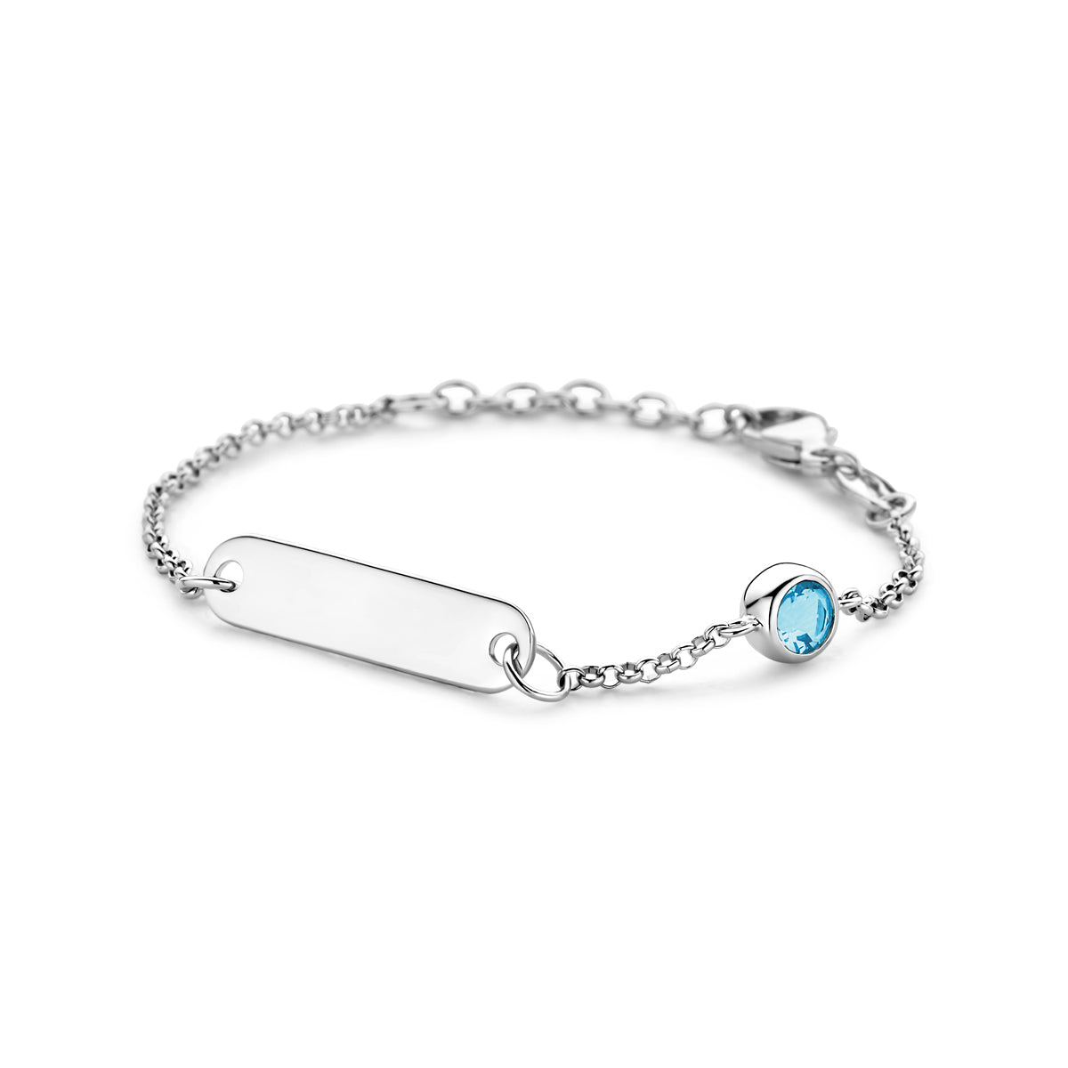 Graveerarmband plaat 5,0 mm met geboortesteen 11 + 2 cm zilver gerhodineerd