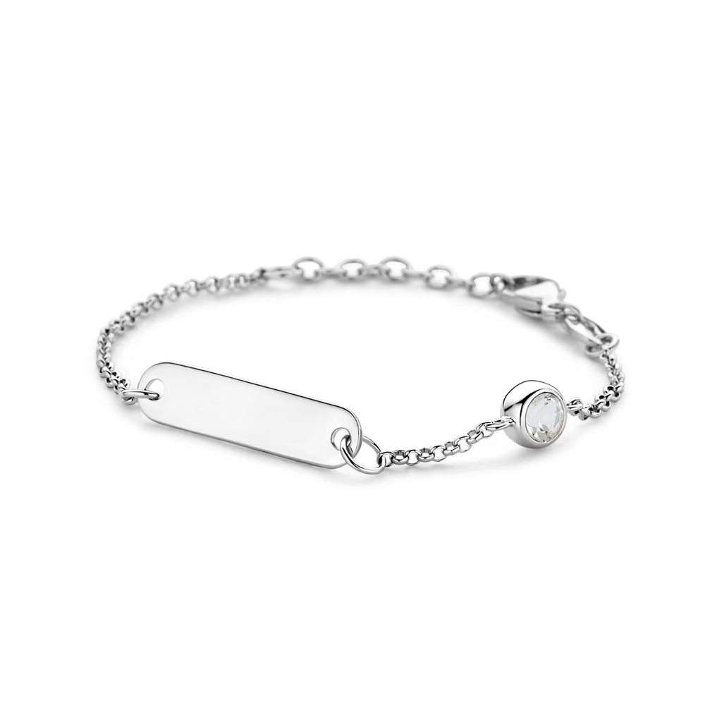 Graveerarmband plaat 5,0 mm met geboortesteen 11 + 2 cm zilver gerhodineerd