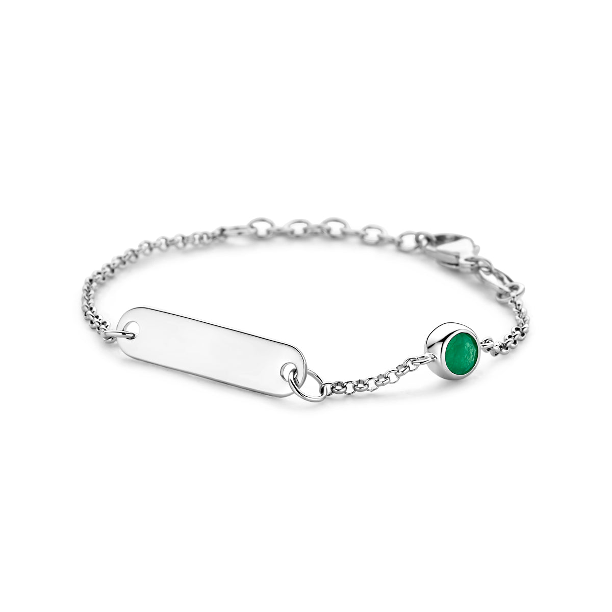 Graveerarmband plaat 5,0 mm met geboortesteen 11 + 2 cm zilver gerhodineerd