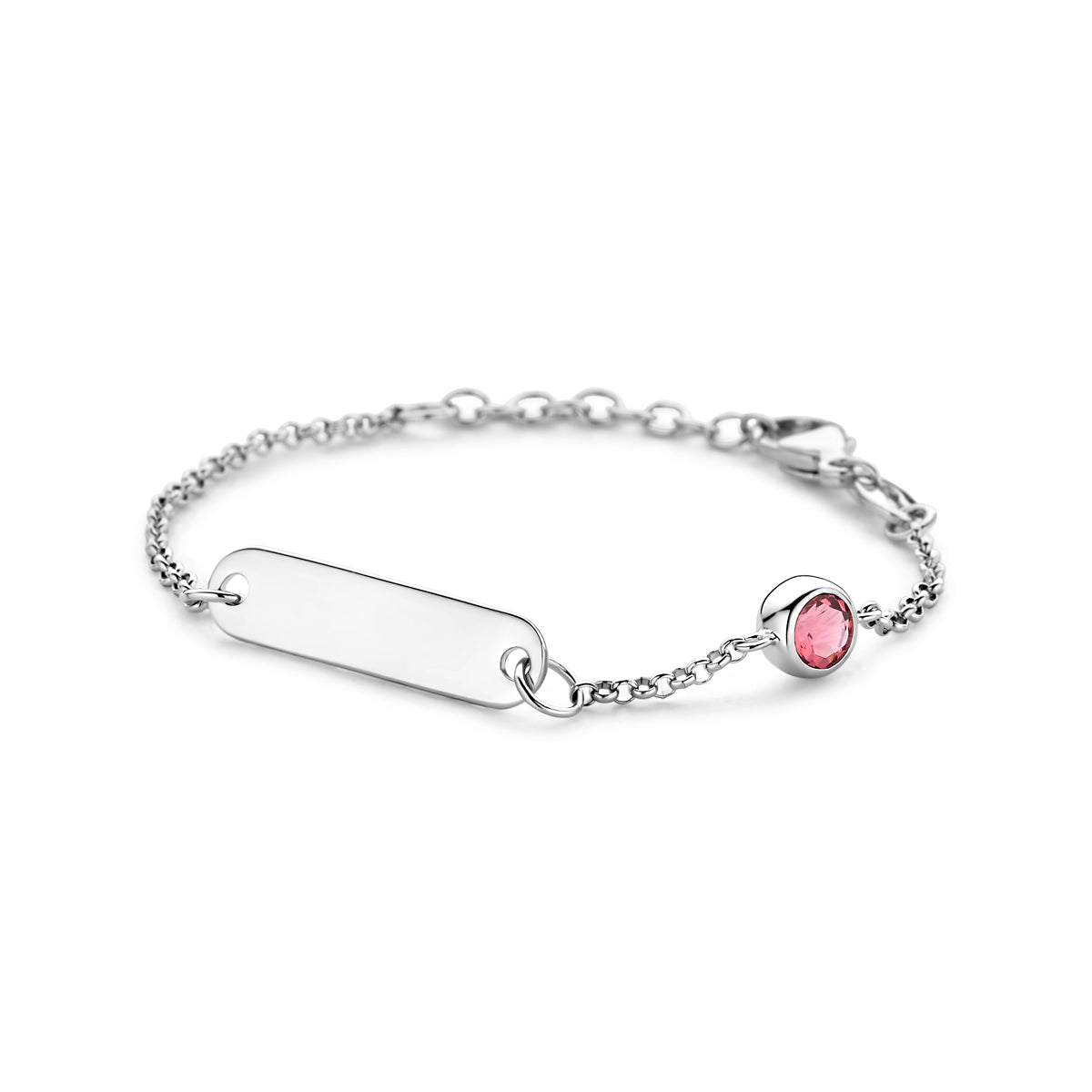 Graveerarmband plaat 5,0 mm met geboortesteen 11 + 2 cm zilver gerhodineerd