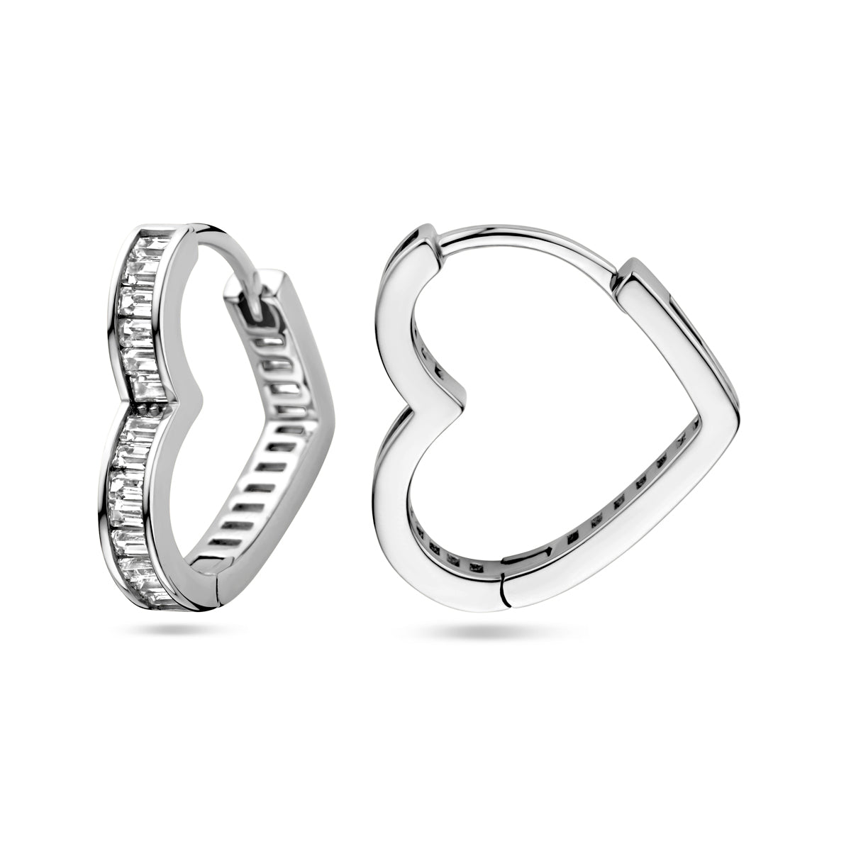 Klapoorringen hart zirkonia zilver gerhodineerd