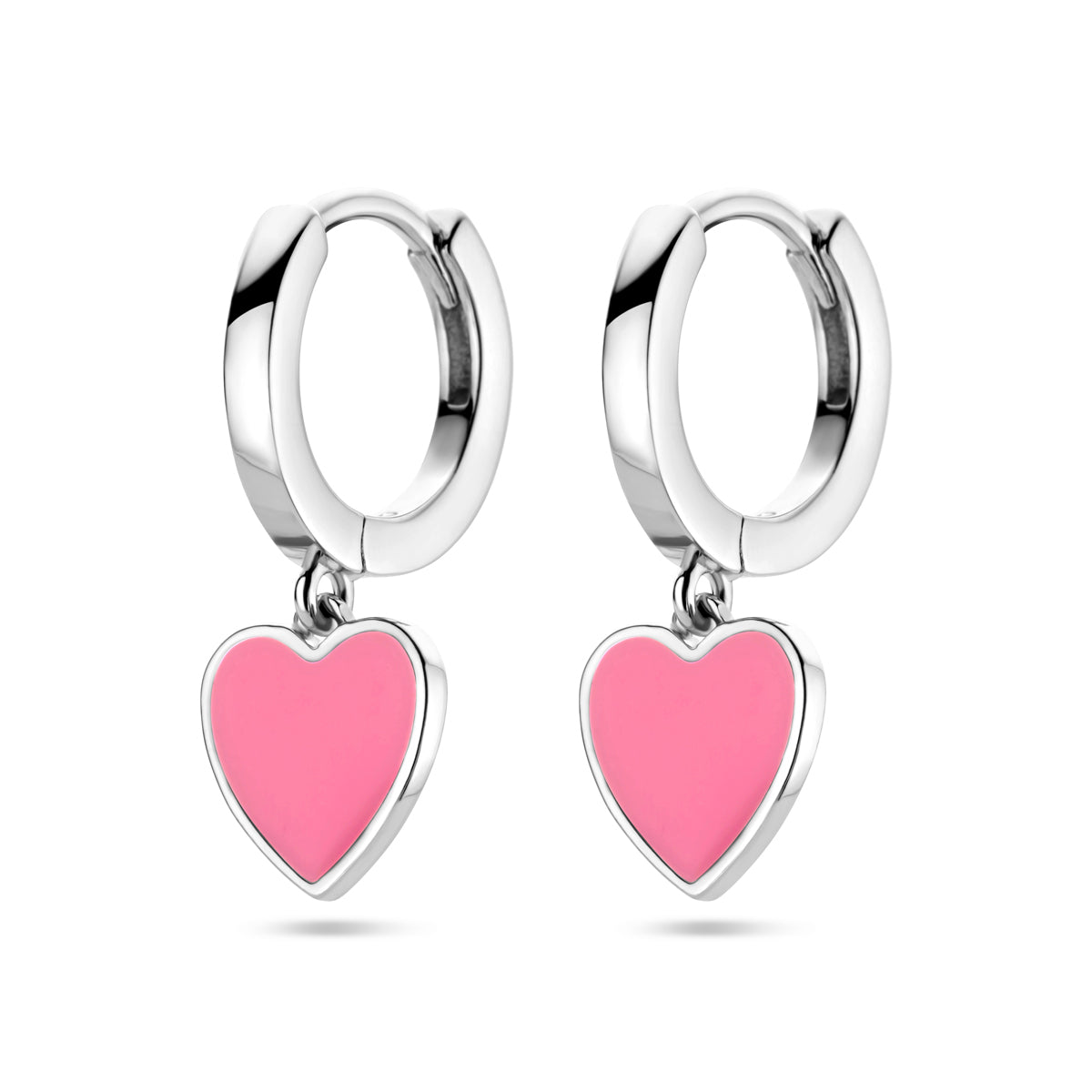 Klapoorringen roze emaille zilver gerhodineerd