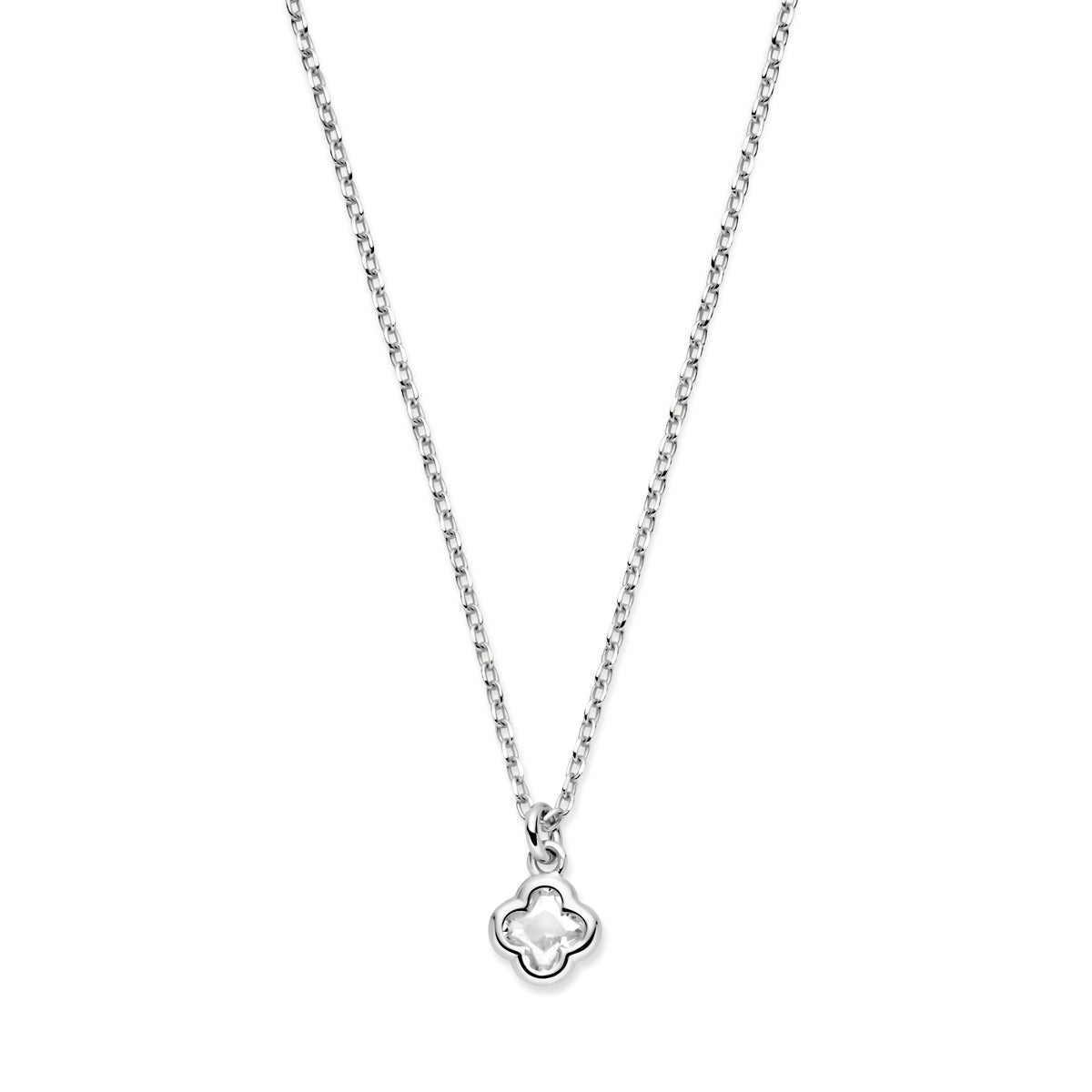 Collier klavertje zirkonia 41 + 4 cm zilver gerhodineerd