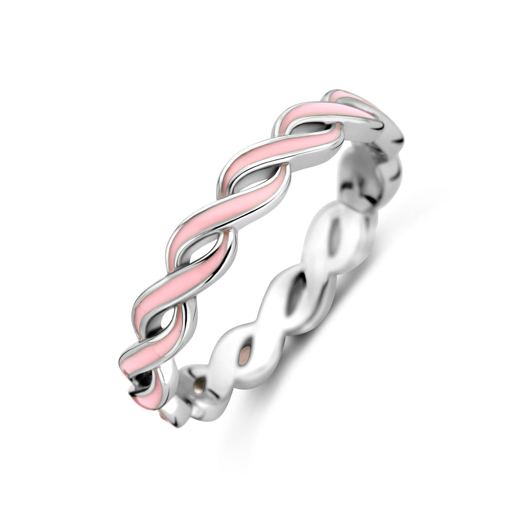 Ring roze emaille zilver gerhodineerd