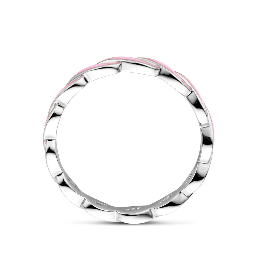 Ring roze emaille zilver gerhodineerd