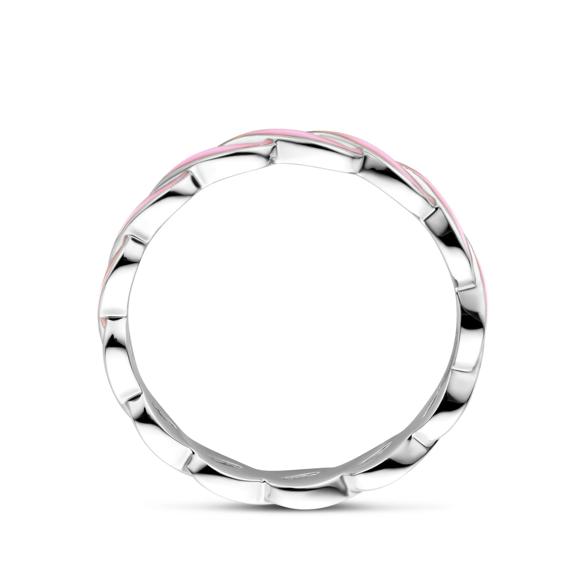 Ring roze emaille zilver gerhodineerd