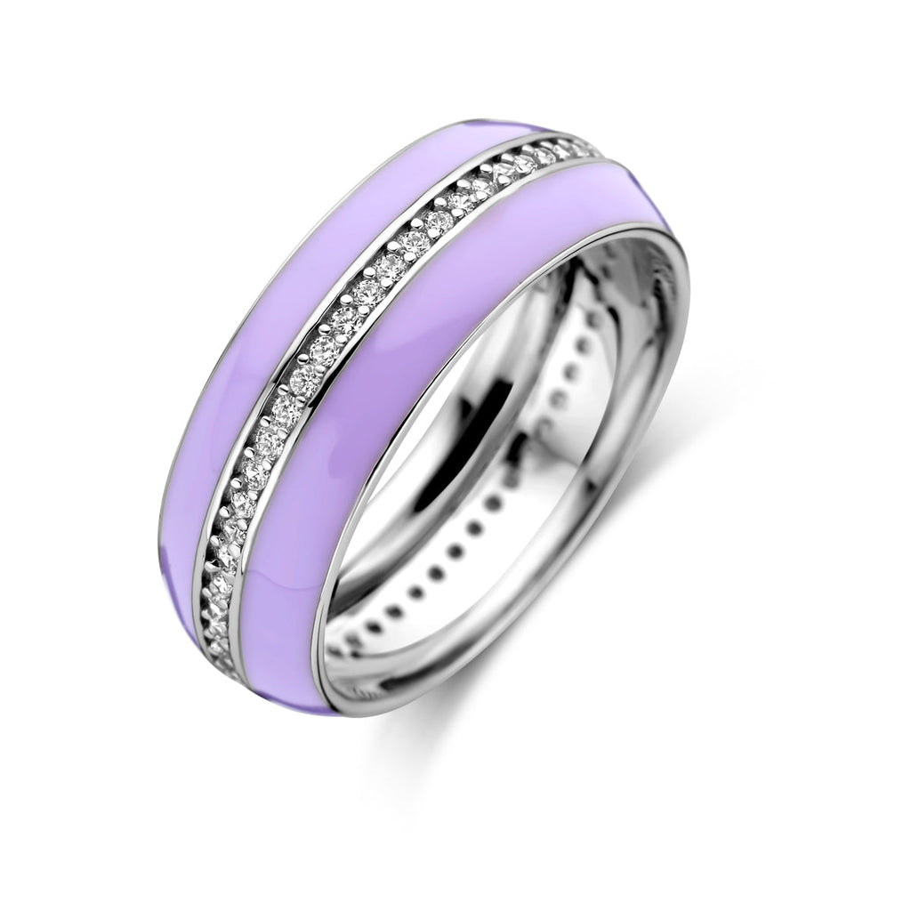 Ring paars emaille en zirkonia zilver gerhodineerd