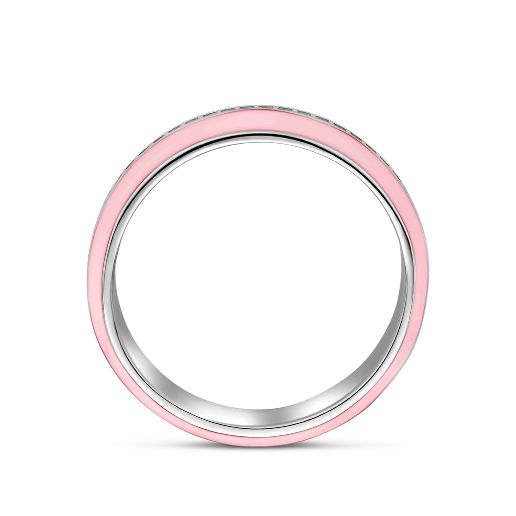 Ring roze emaille en zirkonia zilver gerhodineerd