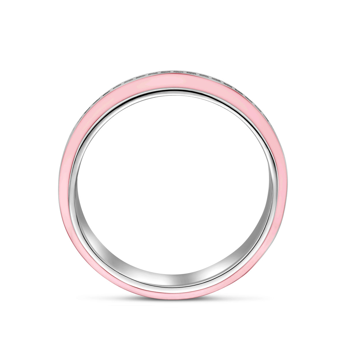 Ring roze emaille en zirkonia zilver gerhodineerd