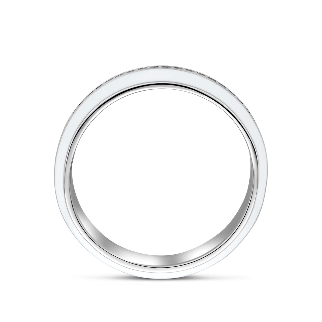 Ring wit emaille en zirkonia zilver gerhodineerd