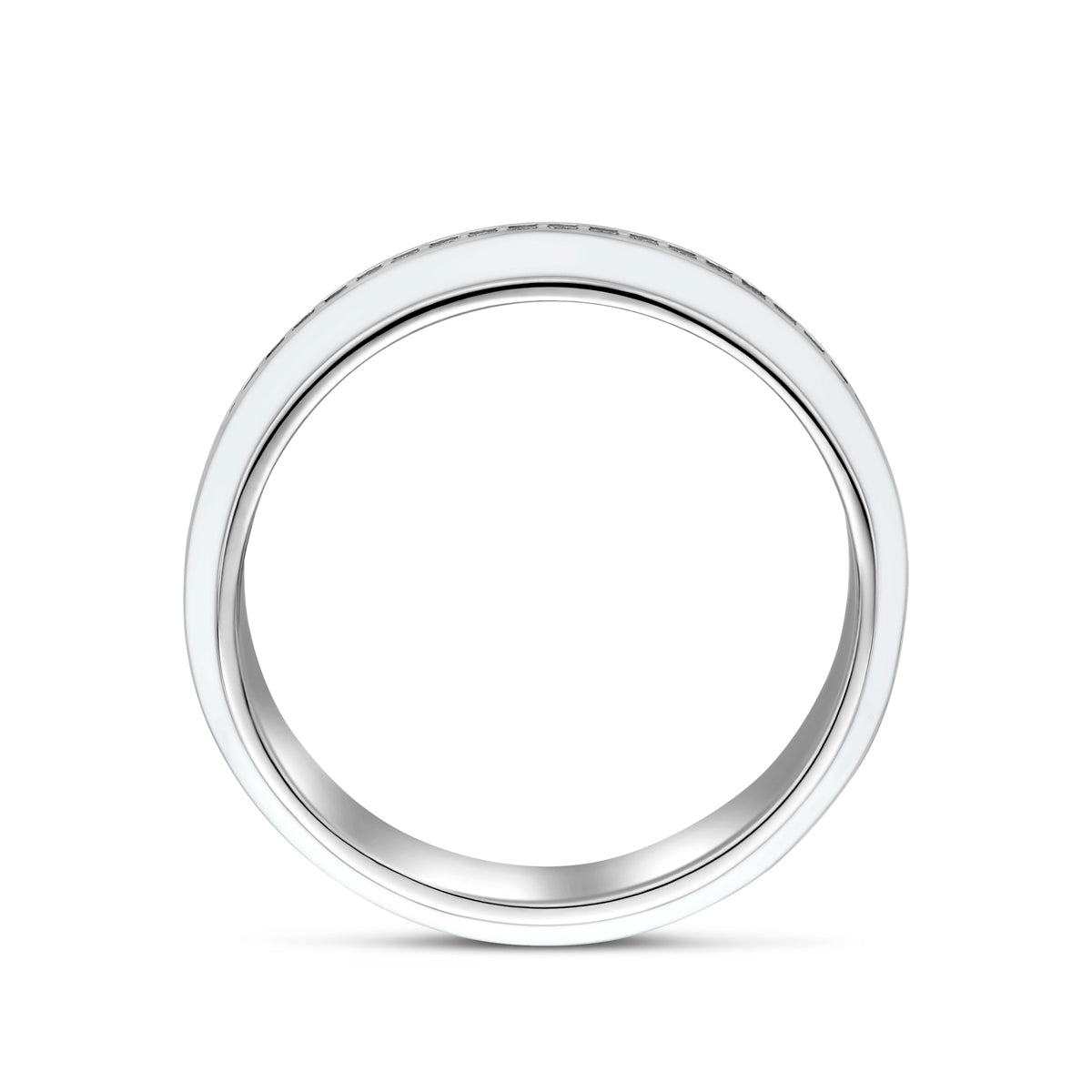 Ring wit emaille en zirkonia zilver gerhodineerd