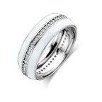 Ring wit emaille en zirkonia zilver gerhodineerd