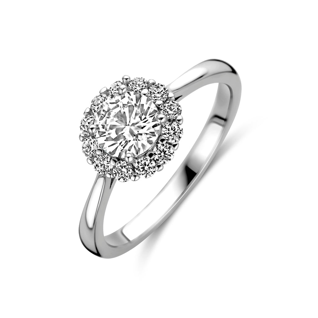 Ring zirkonia halo zilver gerhodineerd