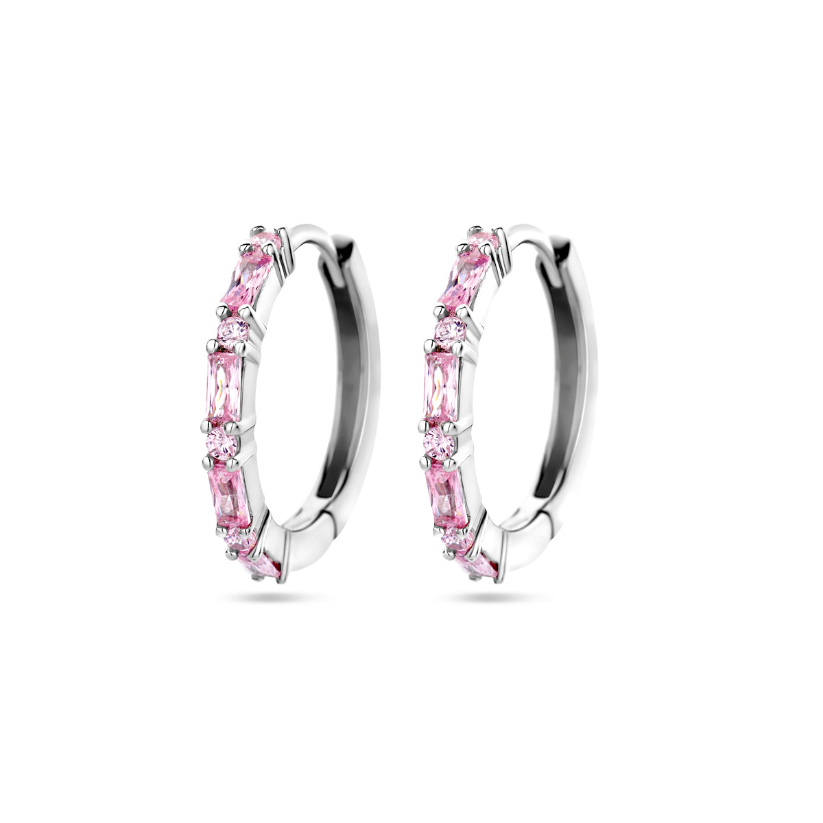 Klapoorringen roze zirkonia zilver gerhodineerd
