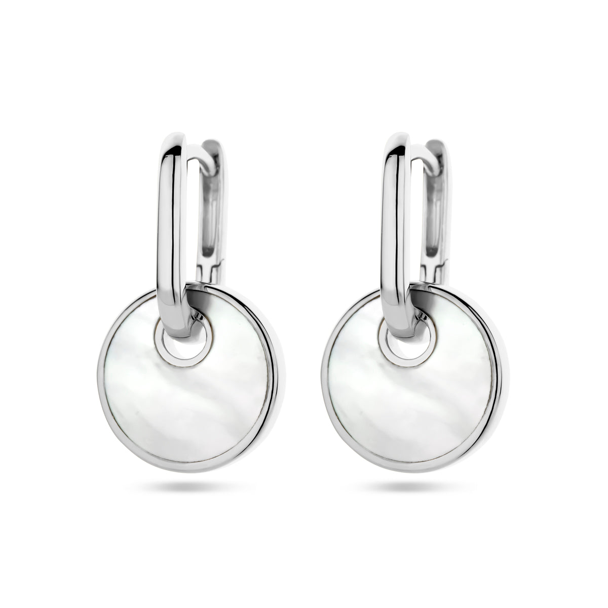 Klapoorringen parelmoer zilver gerhodineerd