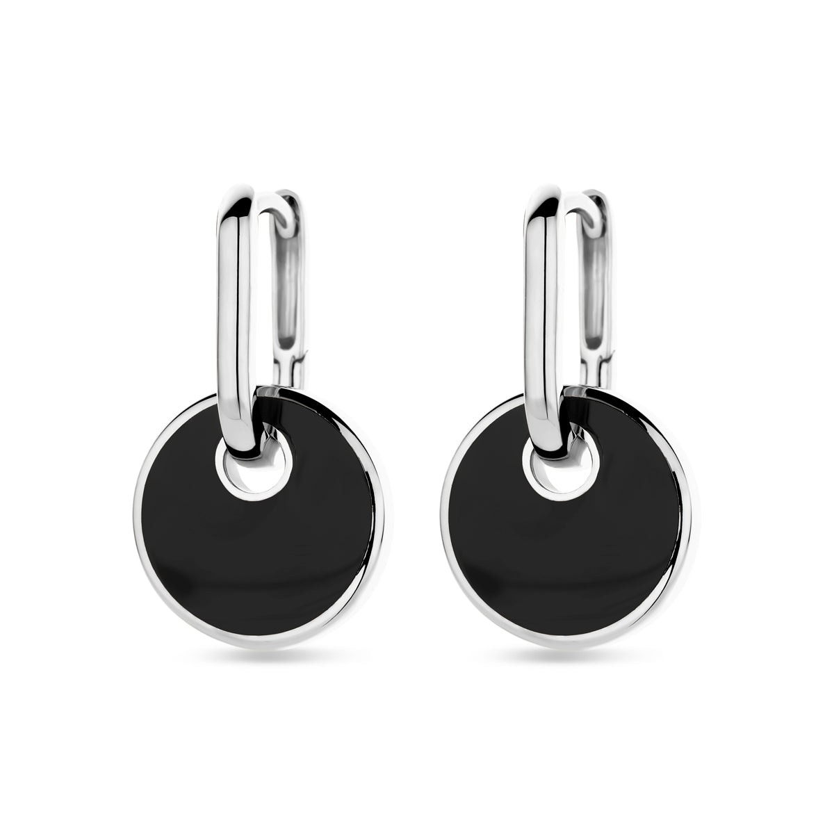 Klapoorringen onyx zilver gerhodineerd