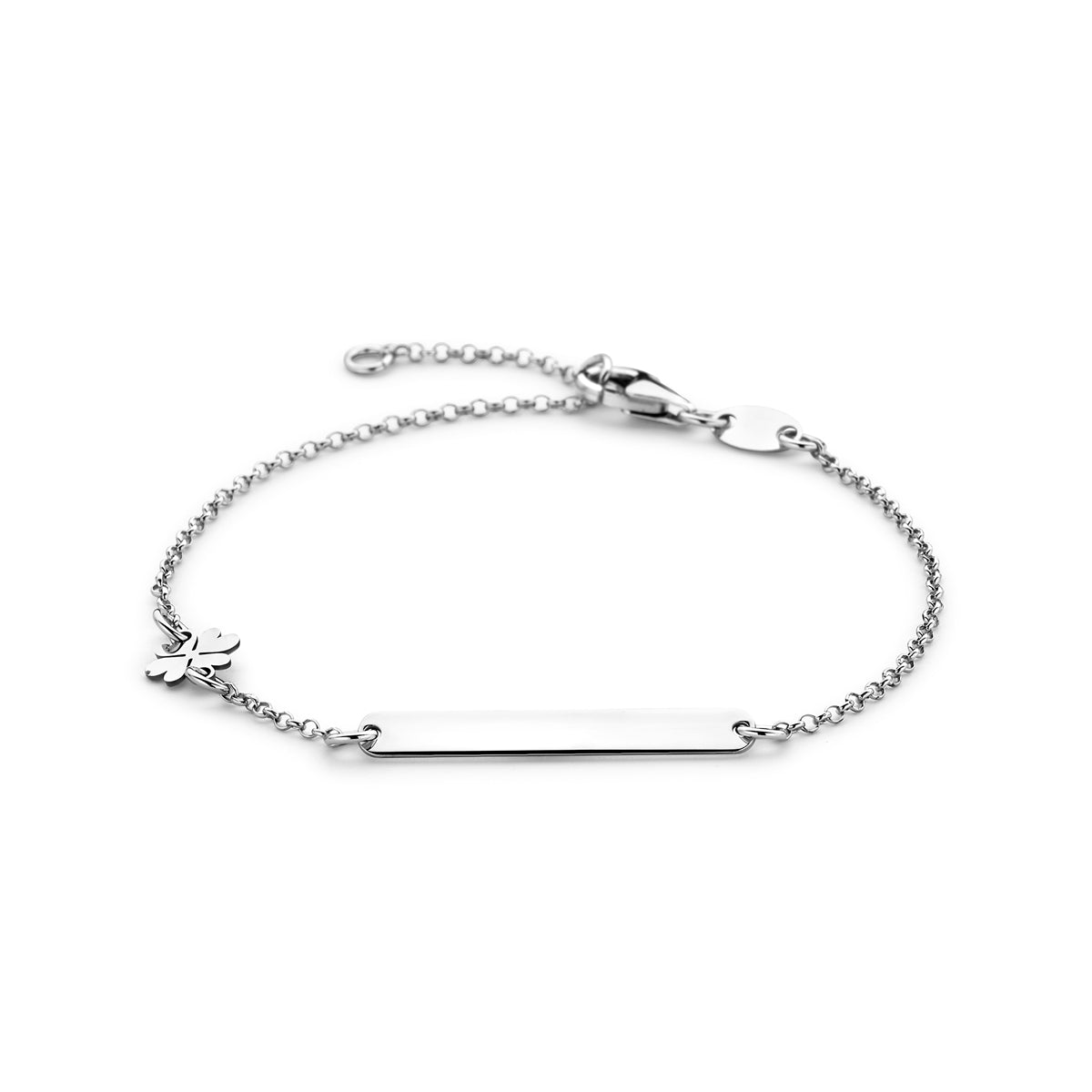 Graveerarmband klavertje en plaat 3,5 mm 16 - 18 cm zilver gerhodineerd