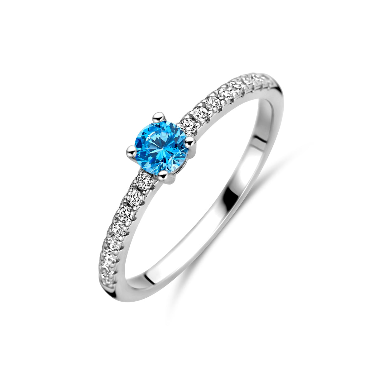 Ring wit en blauw zirkonia zilver gerhodineerd
