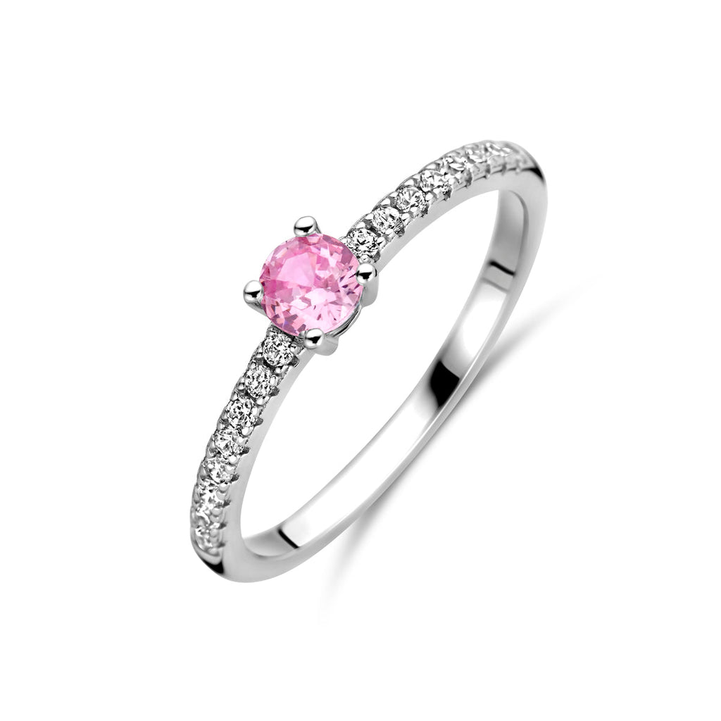 Ring wit en roze zirkonia zilver gerhodineerd