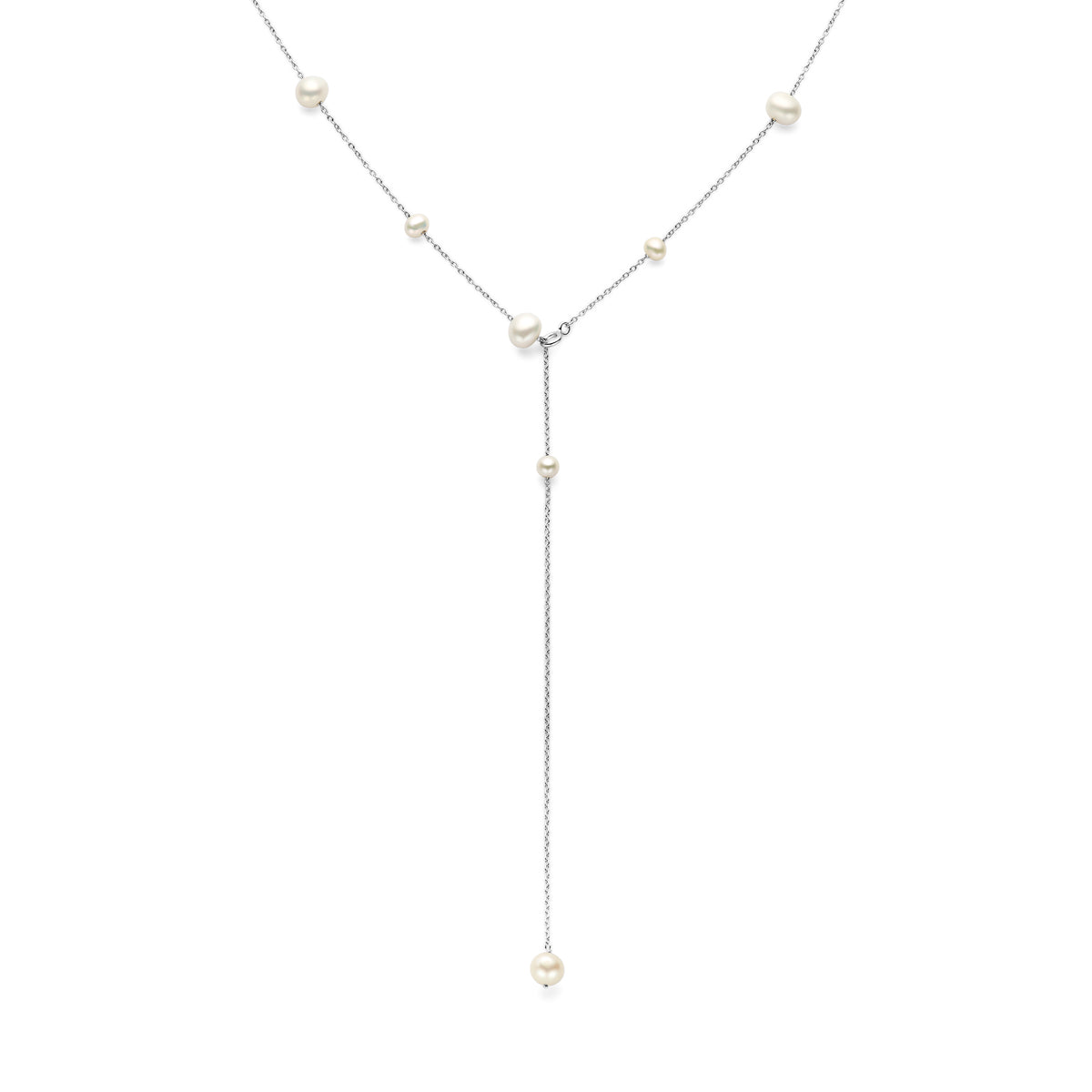 Y-collier parels 55 cm zilver gerhodineerd