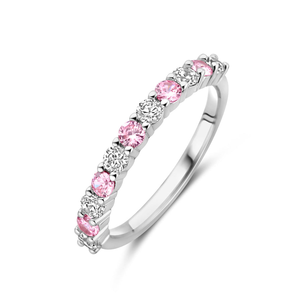 Ring wit en roze zirkonia zilver gerhodineerd