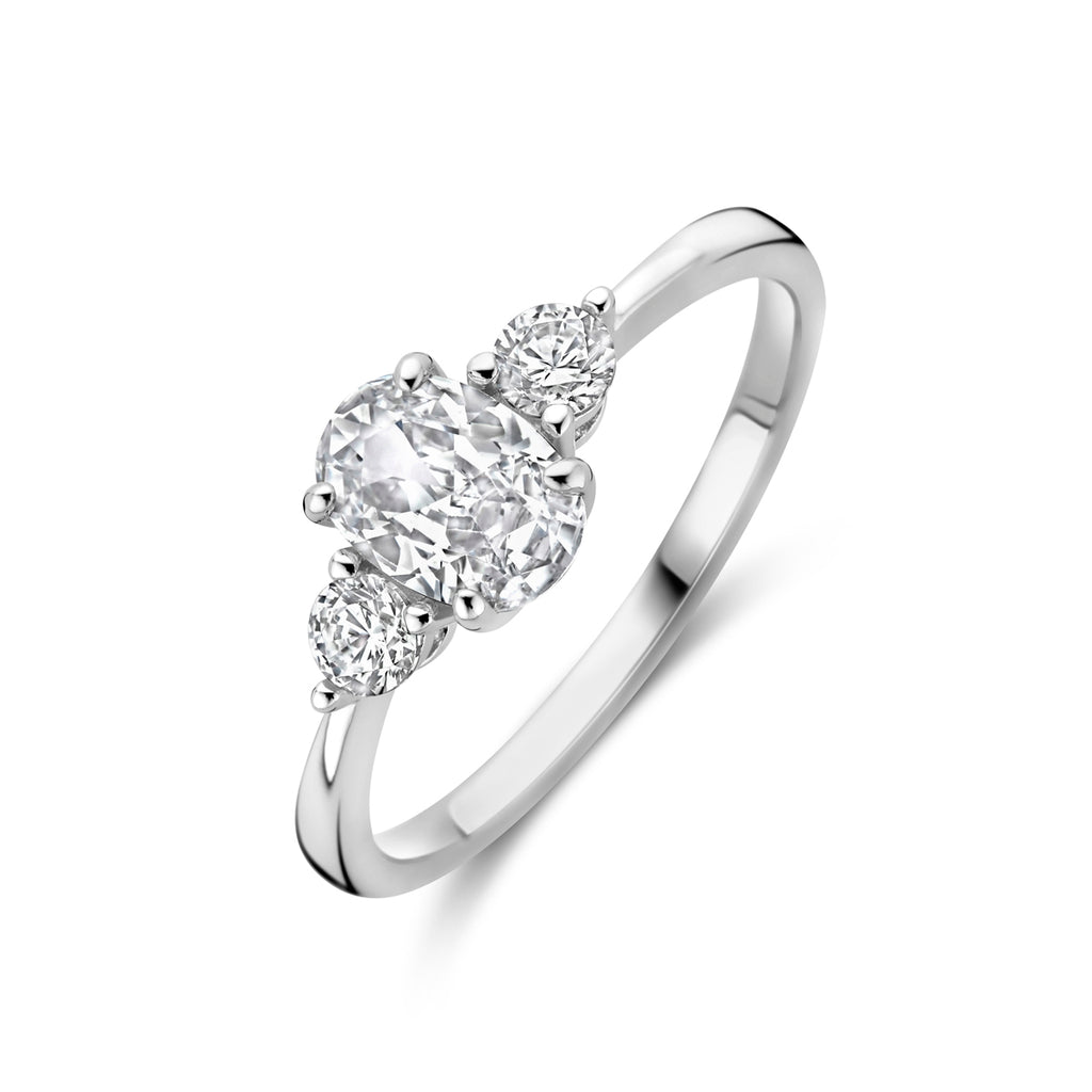 Ring trilogie zirkonia 7 x 5 mm zilver gerhodineerd
