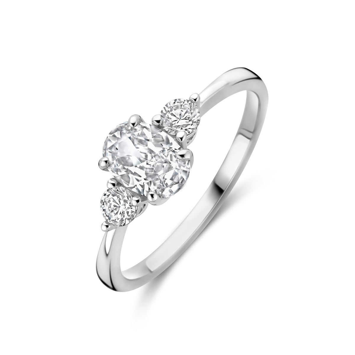 Ring trilogie zirkonia 7 x 5 mm zilver gerhodineerd