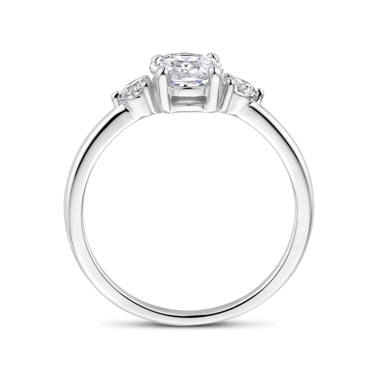 Ring trilogie zirkonia 8 x 6 mm zilver gerhodineerd