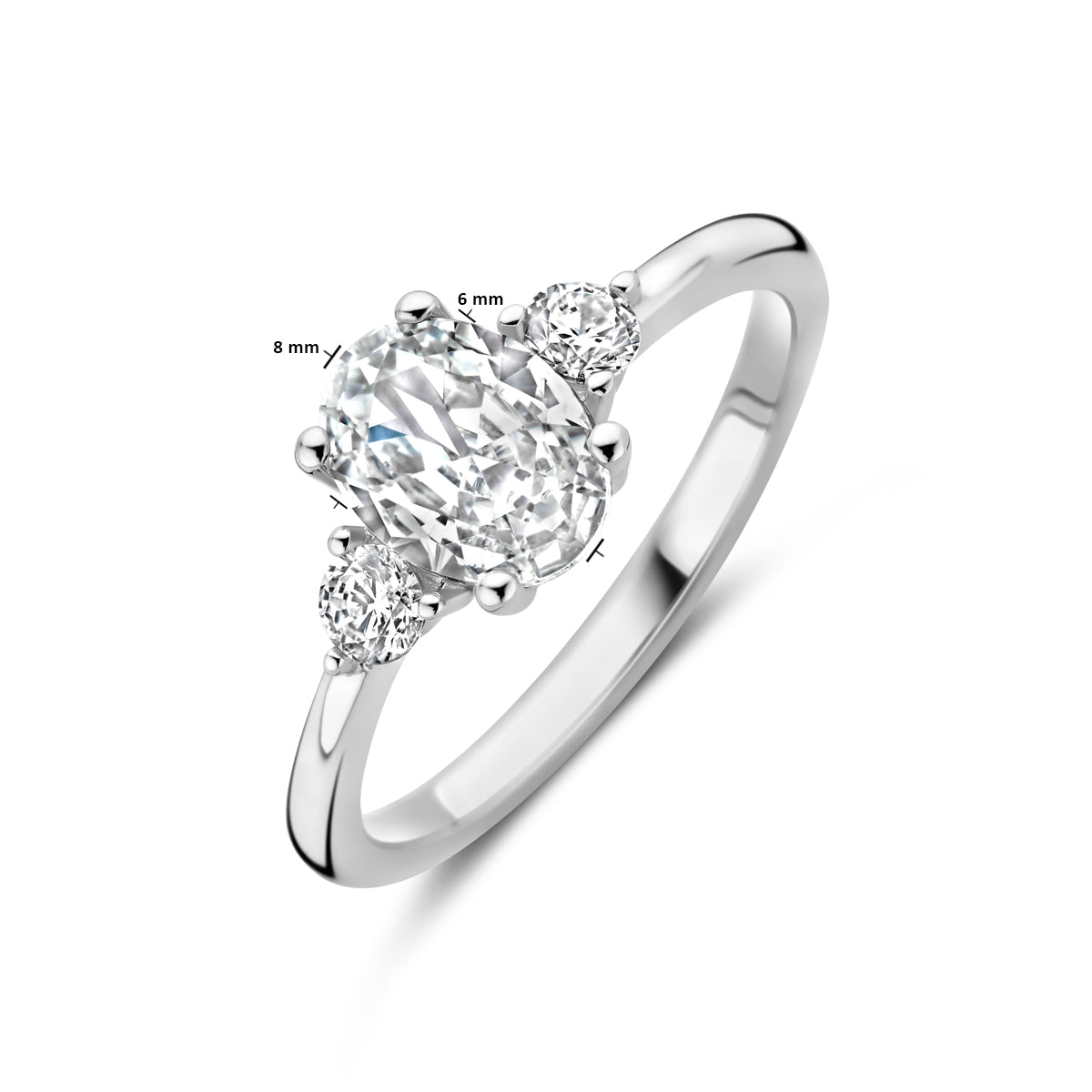 Ring trilogie zirkonia 8 x 6 mm zilver gerhodineerd