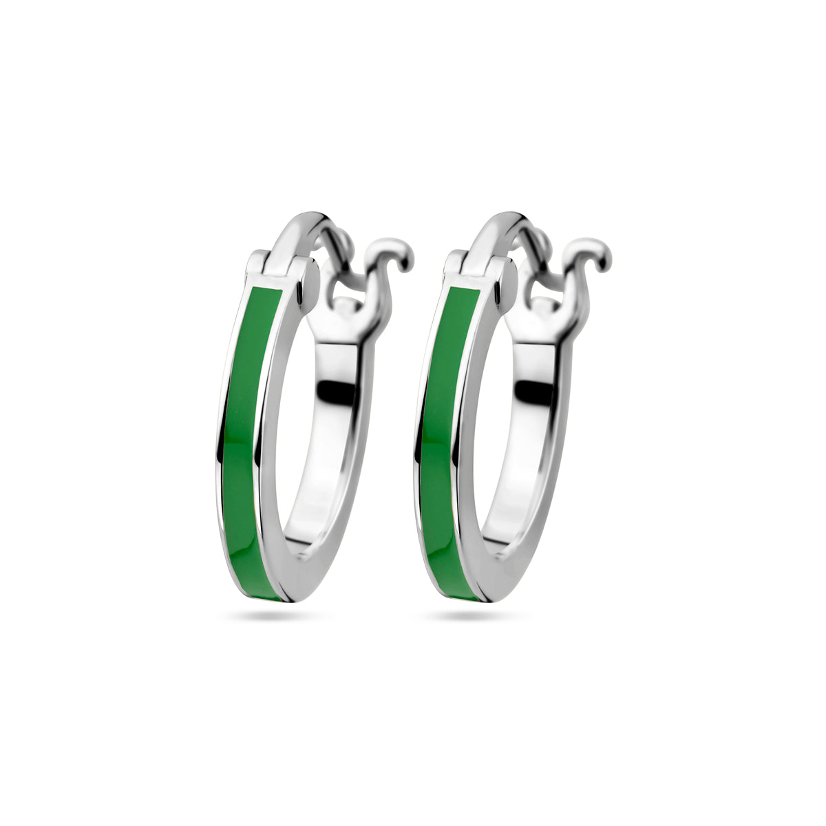 Oorringen groen emaille zilver gerhodineerd