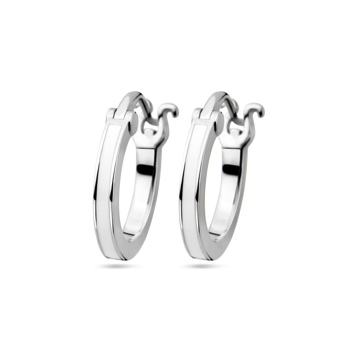 Oorringen wit emaille zilver gerhodineerd