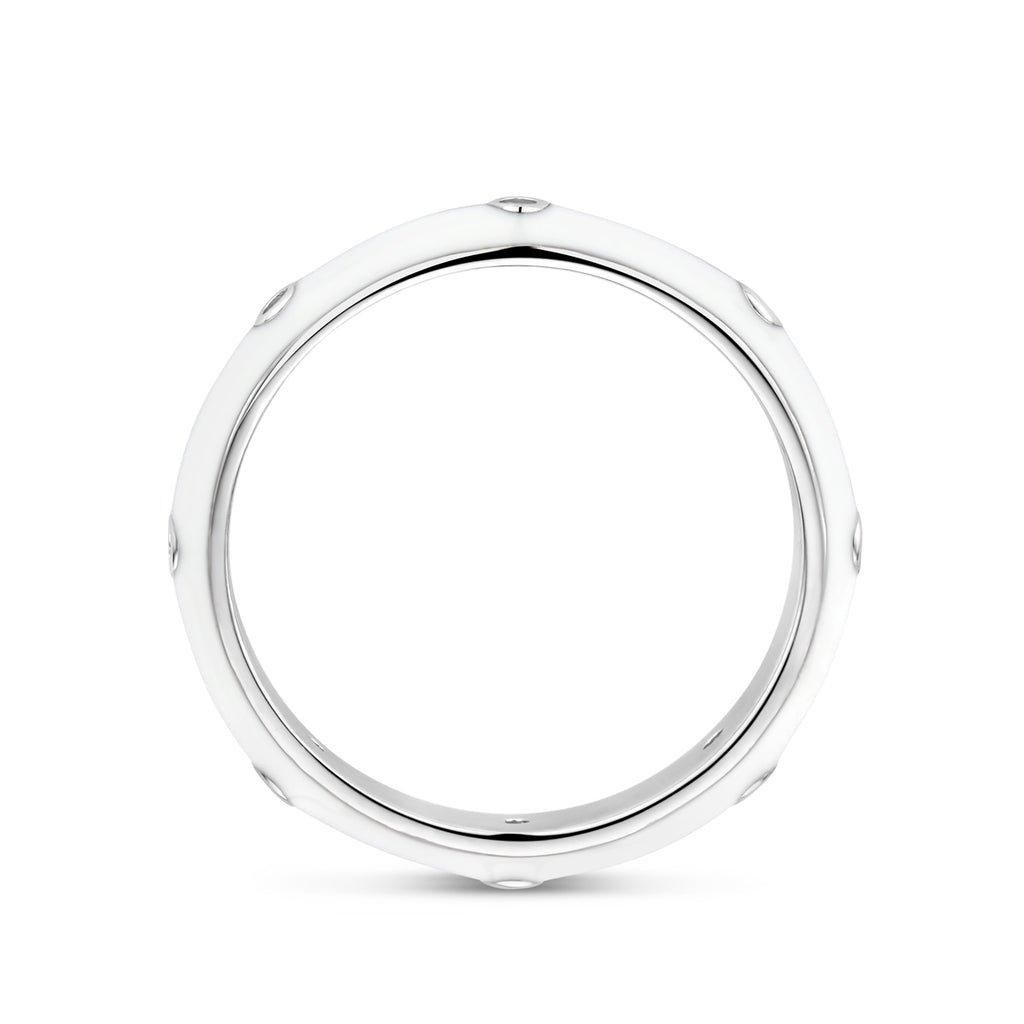 Ring wit emaille en zirkonia zilver gerhodineerd