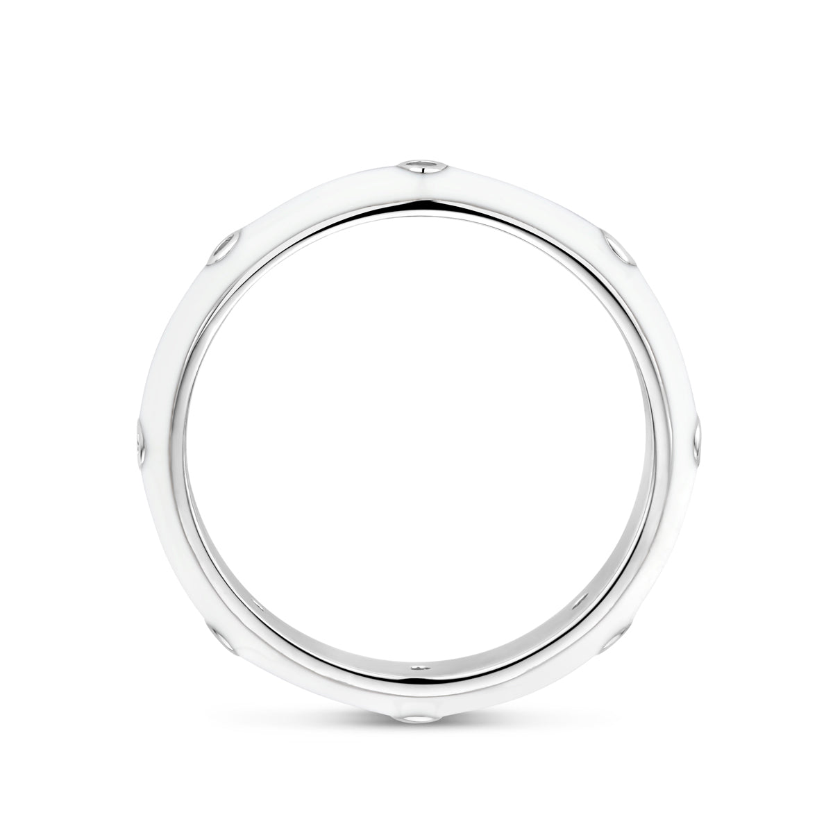 Ring wit emaille en zirkonia zilver gerhodineerd