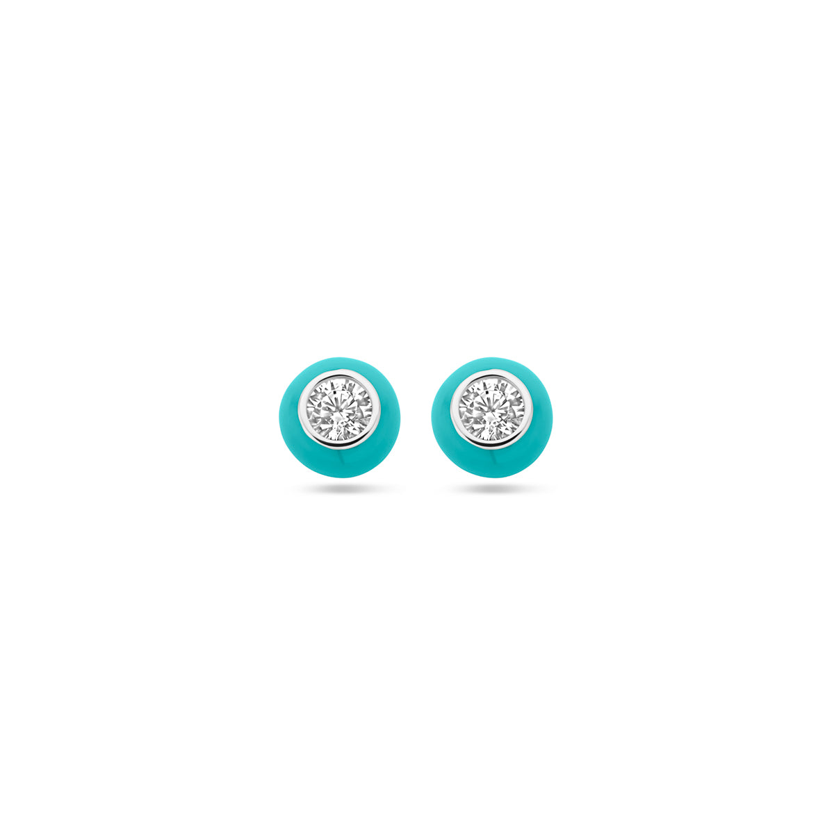 Oorknoppen turquoise emaille en zirkonia zilver gerhodineerd