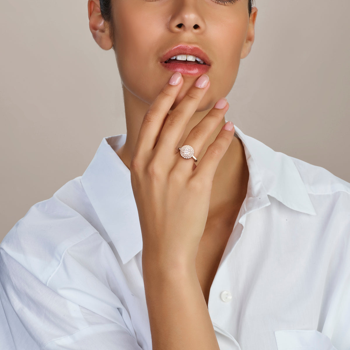 Ring zirkonia halo zilver gerhodineerd