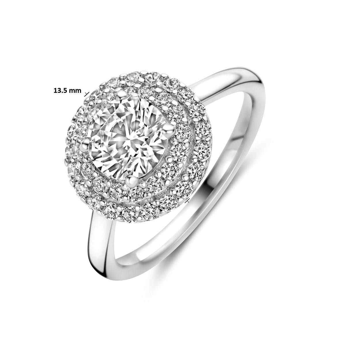Ring zirkonia halo zilver gerhodineerd