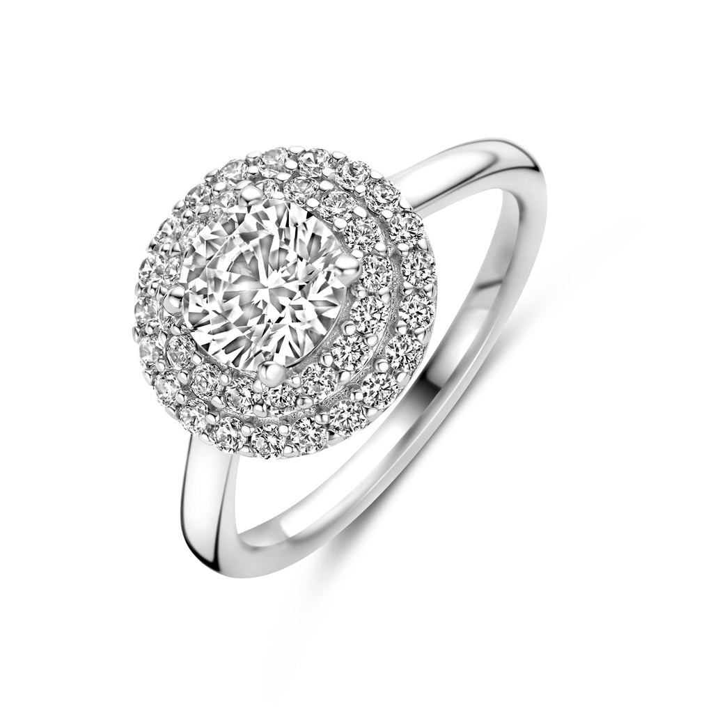 Ring zirkonia halo zilver gerhodineerd