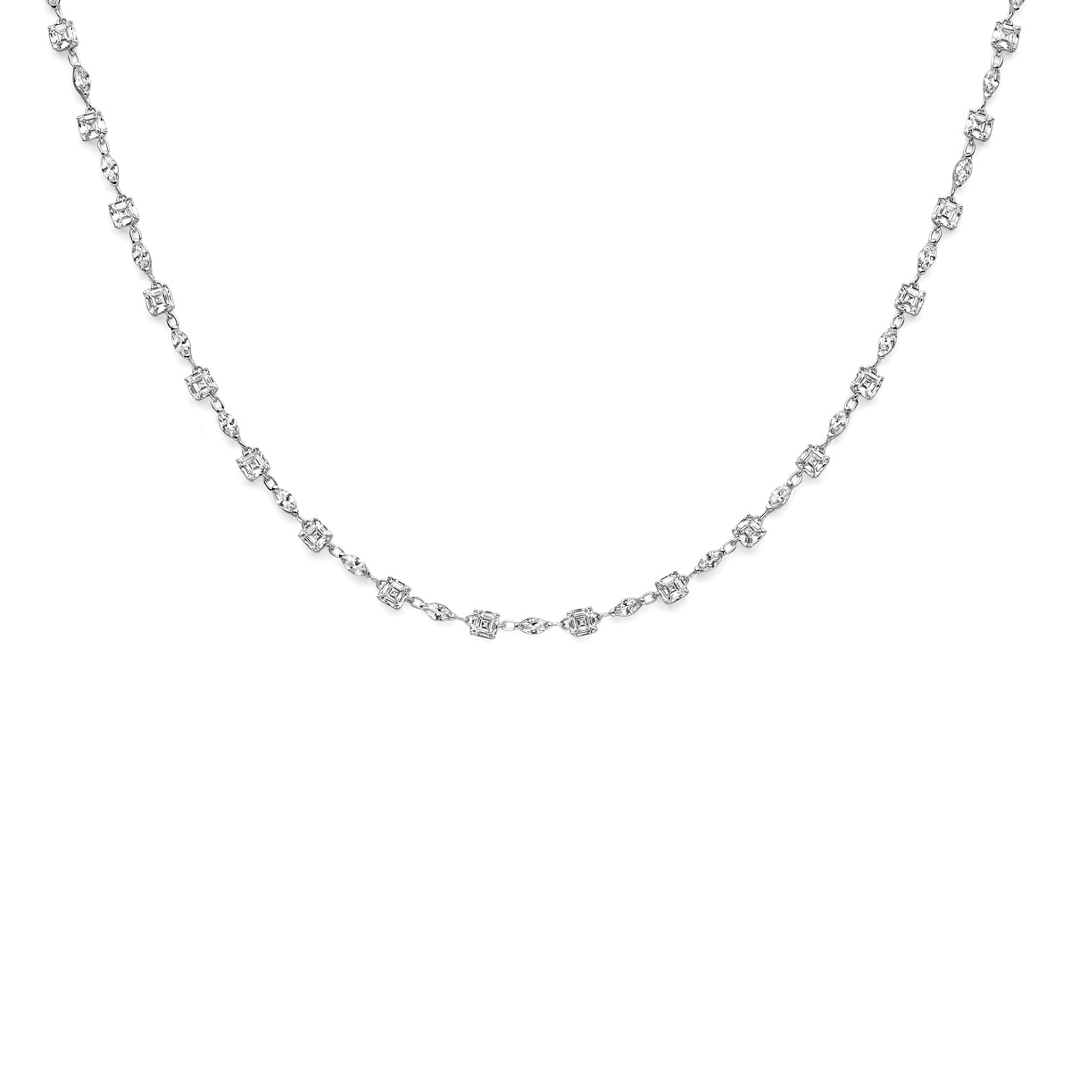 Collier zirkonia 44 + 3 cm zilver gerhodineerd