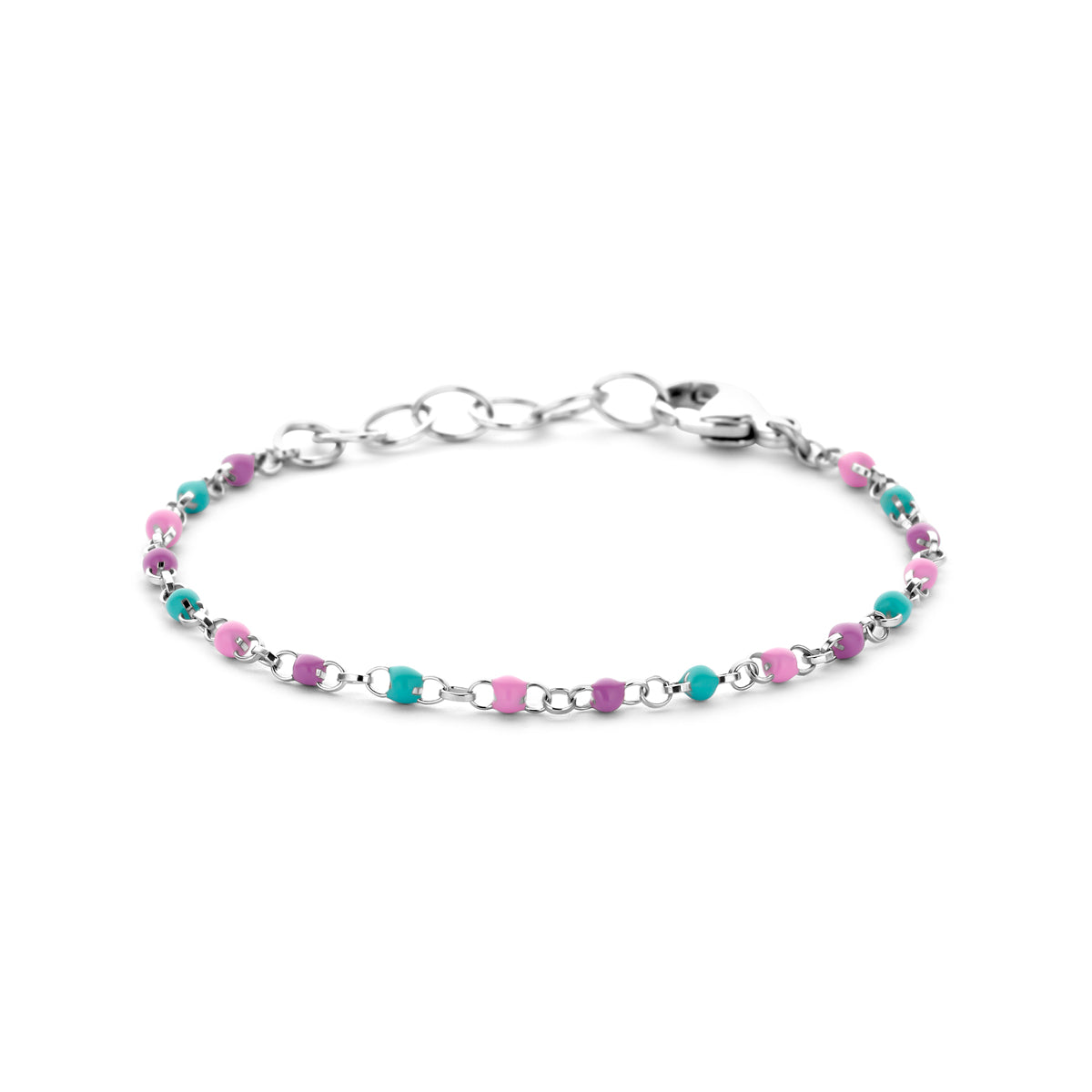 kinderarmband bolletjes gekleurd emaille 11 + 2 cm zilver gerhodineerd