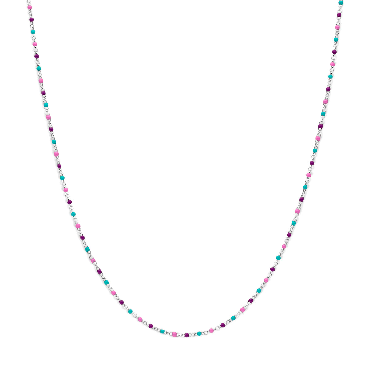 Kindercollier bolletjes gekleurd emaille 36 + 4 cm zilver gerhodineerd