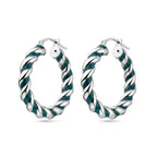 Oorringen gedraaid donkergroen emaille zilver gerhodineerd