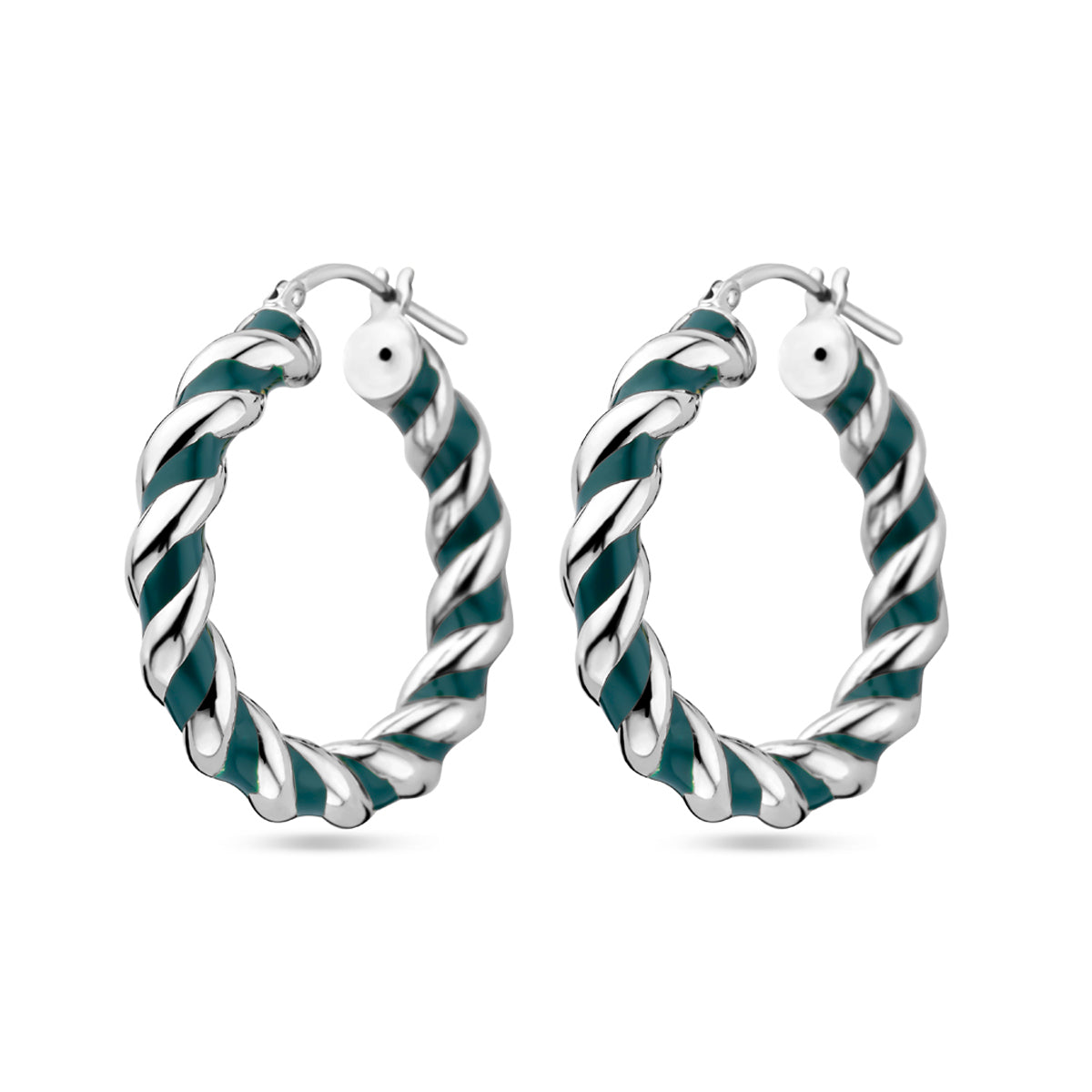 Oorringen gedraaid donkergroen emaille zilver gerhodineerd