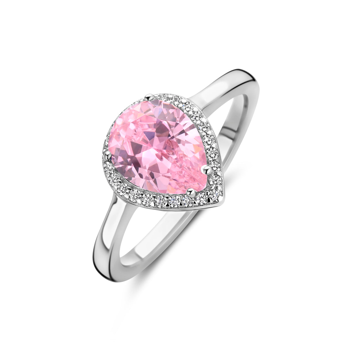 Ring wit en roze zirkonia halo zilver gerhodineerd