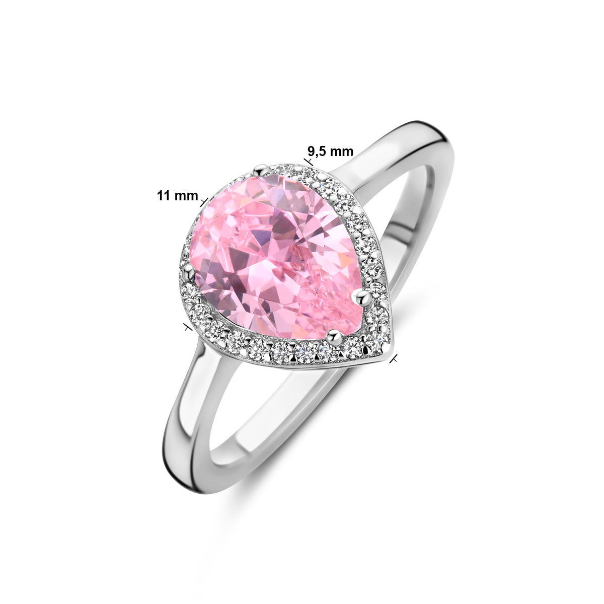 Ring wit en roze zirkonia halo zilver gerhodineerd