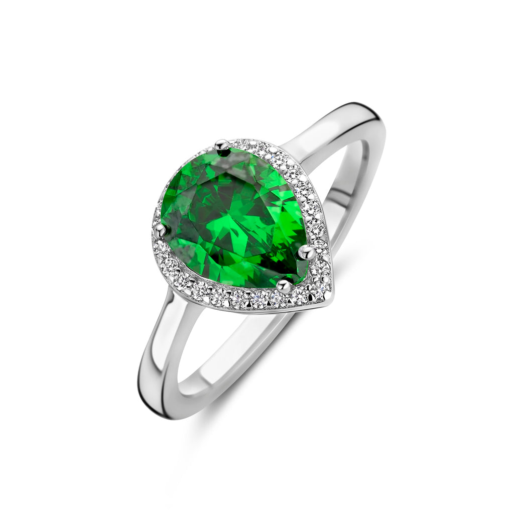Ring wit en groen zirkonia halo zilver gerhodineerd