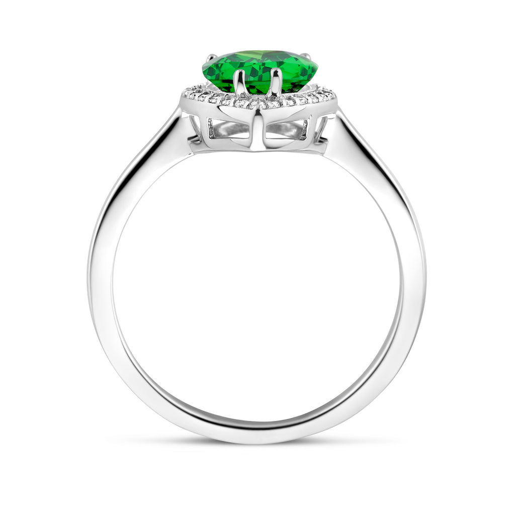 Ring wit en groen zirkonia halo zilver gerhodineerd