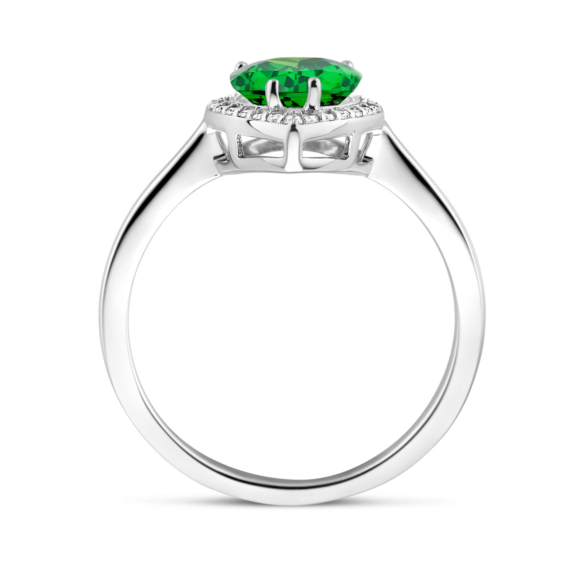 Ring wit en groen zirkonia halo zilver gerhodineerd